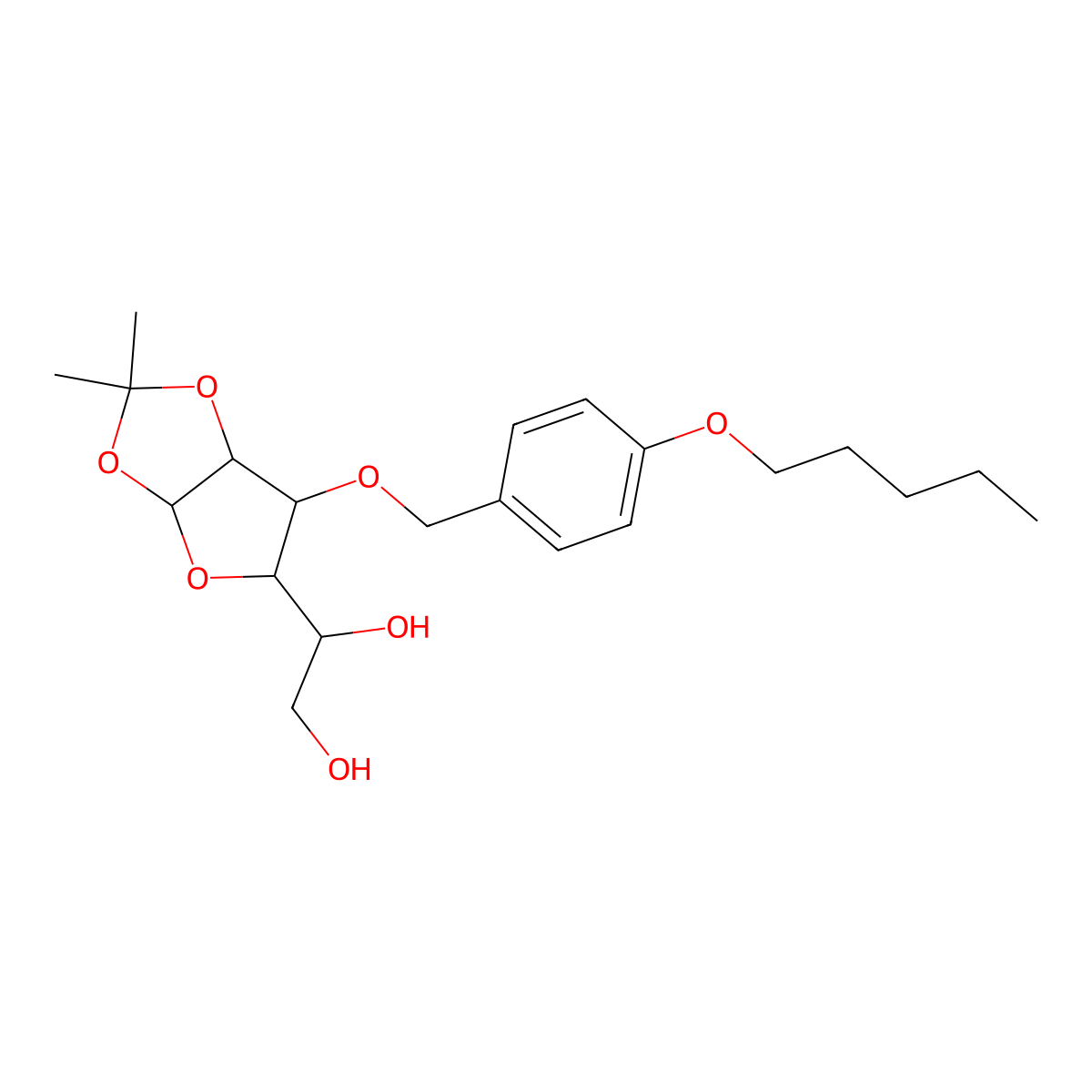 1-(2,2-Dimethyl-6-((4-(pentyloxy)benzyl)oxy)tetrahydrofuro[2,3-d][1,3]dioxol-5-yl)ethane-1,2-diol molecular structure, CAS 1173199-71-7