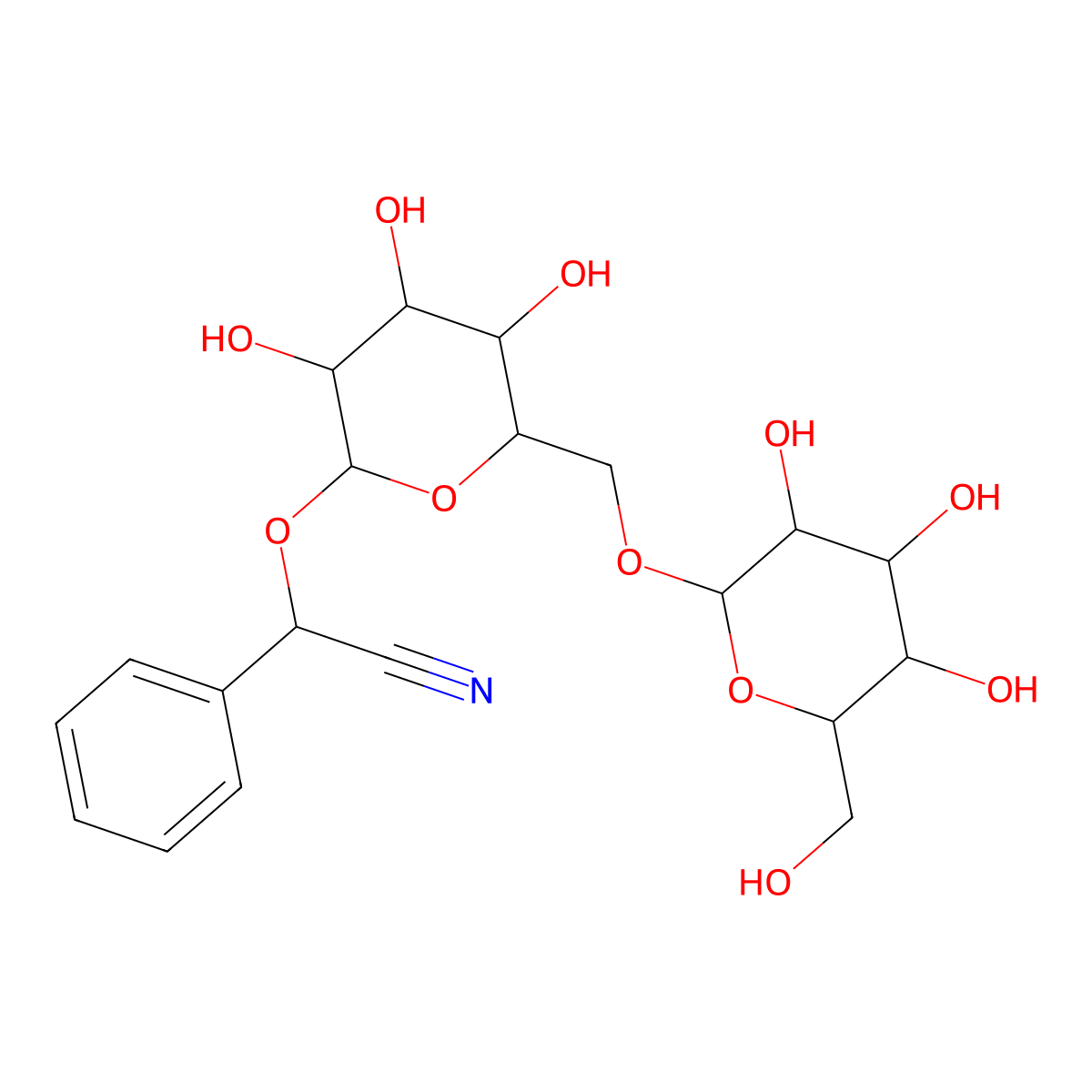 2-Phenyl-2-(3,4,5-Trihydroxy-6-((3,4,5-Trihydroxy-6-(Hydroxymethyl)Oxan-2-Yl)Oxymethyl)Oxan-2-Yl)Oxyacetonitrile molecular structure, CAS 1173199-73-9