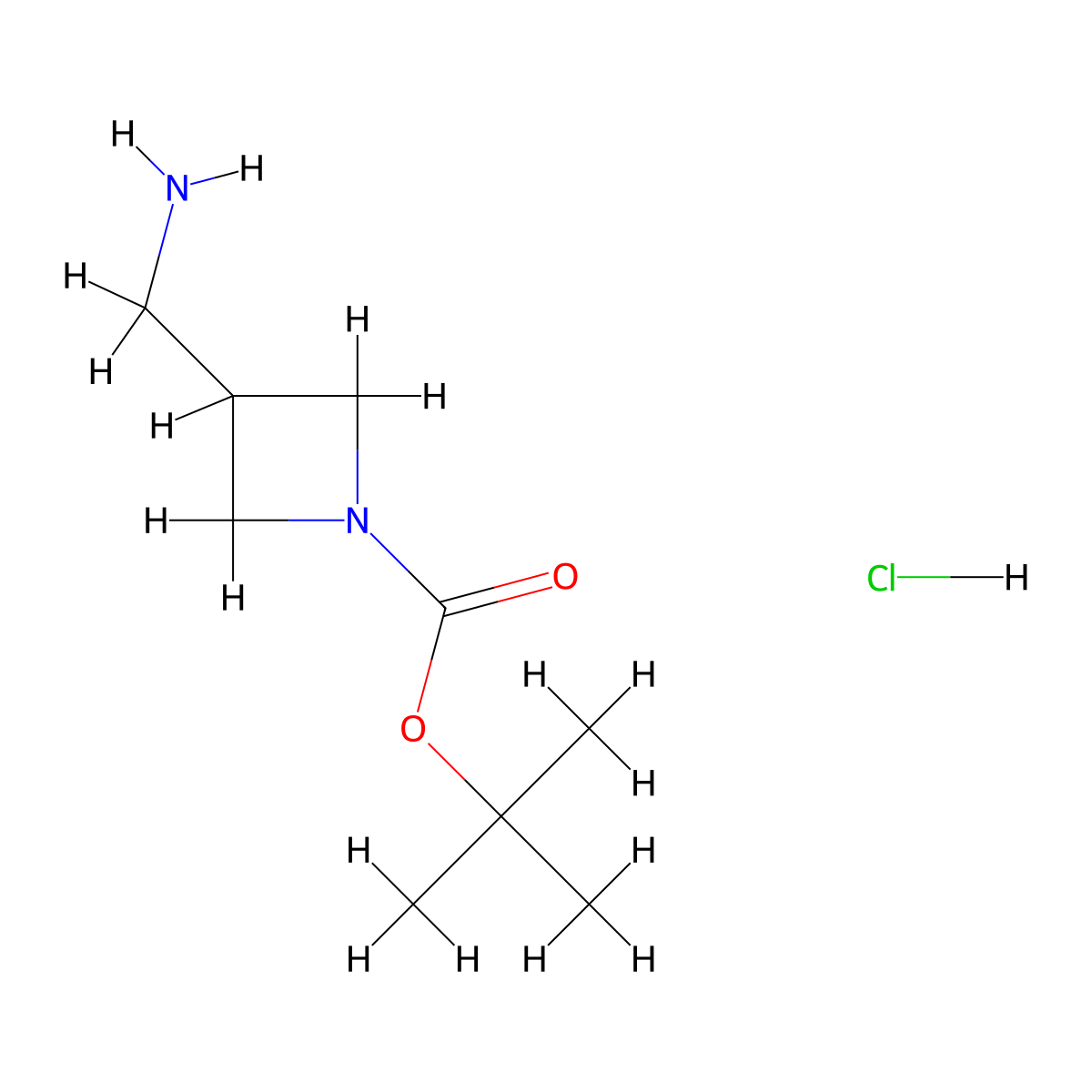 tert-Butyl 3-(aminomethyl)azetidine-1-carboxylate hydrochloride molecular structure, CAS 1173206-71-7