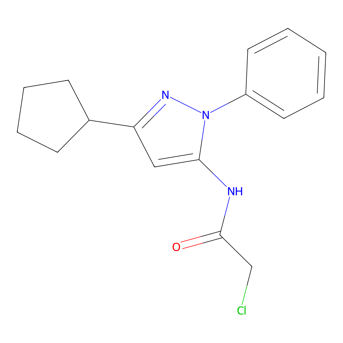 2-chloro-N-(3-cyclopentyl-1-phenyl-1H-pyrazol-5-yl)acetamide molecular structure, CAS 1173245-30-1