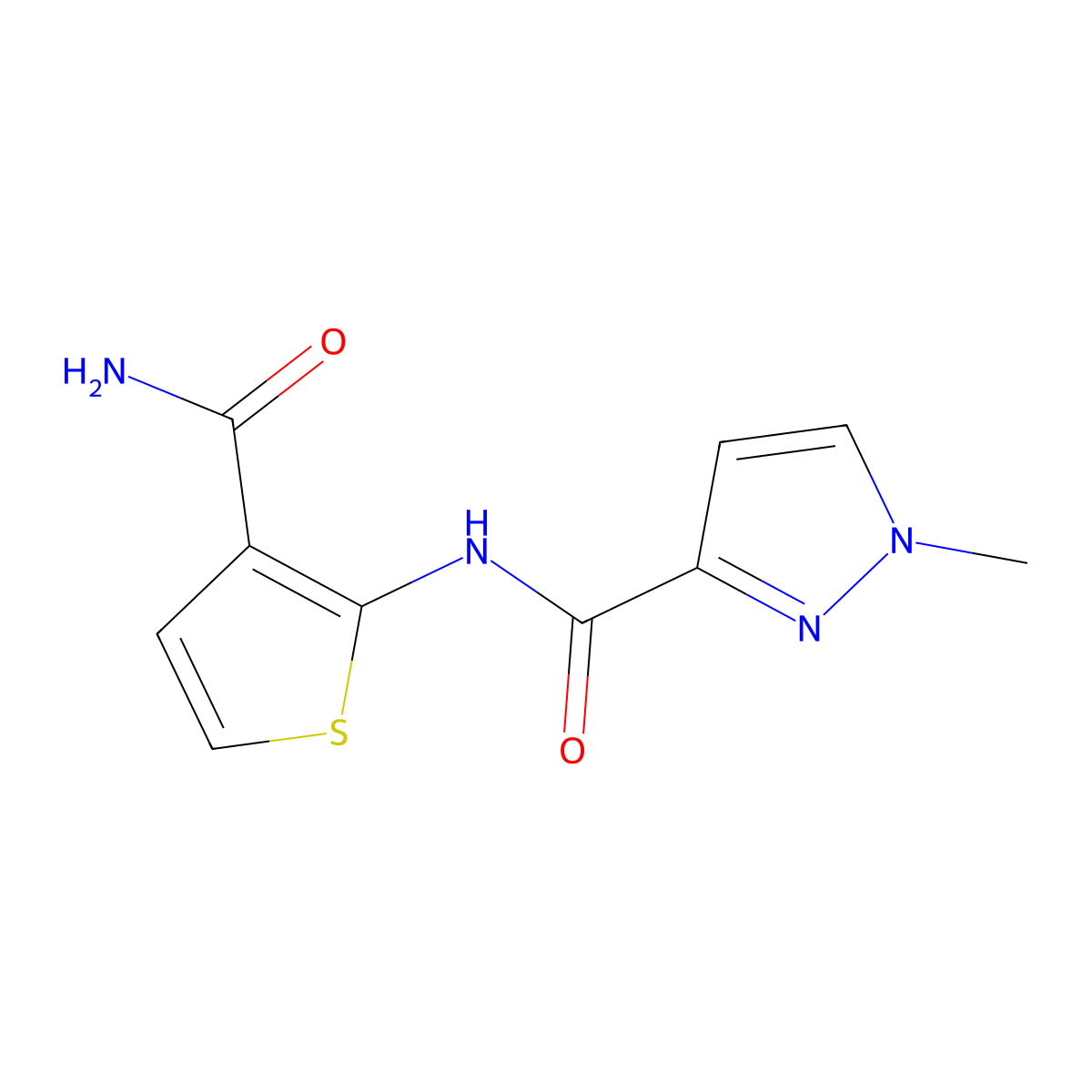 N-(3-carbamoylthiophen-2-yl)-1-methyl-1H-pyrazole-3-carboxamide molecular structure, CAS 1173245-87-8