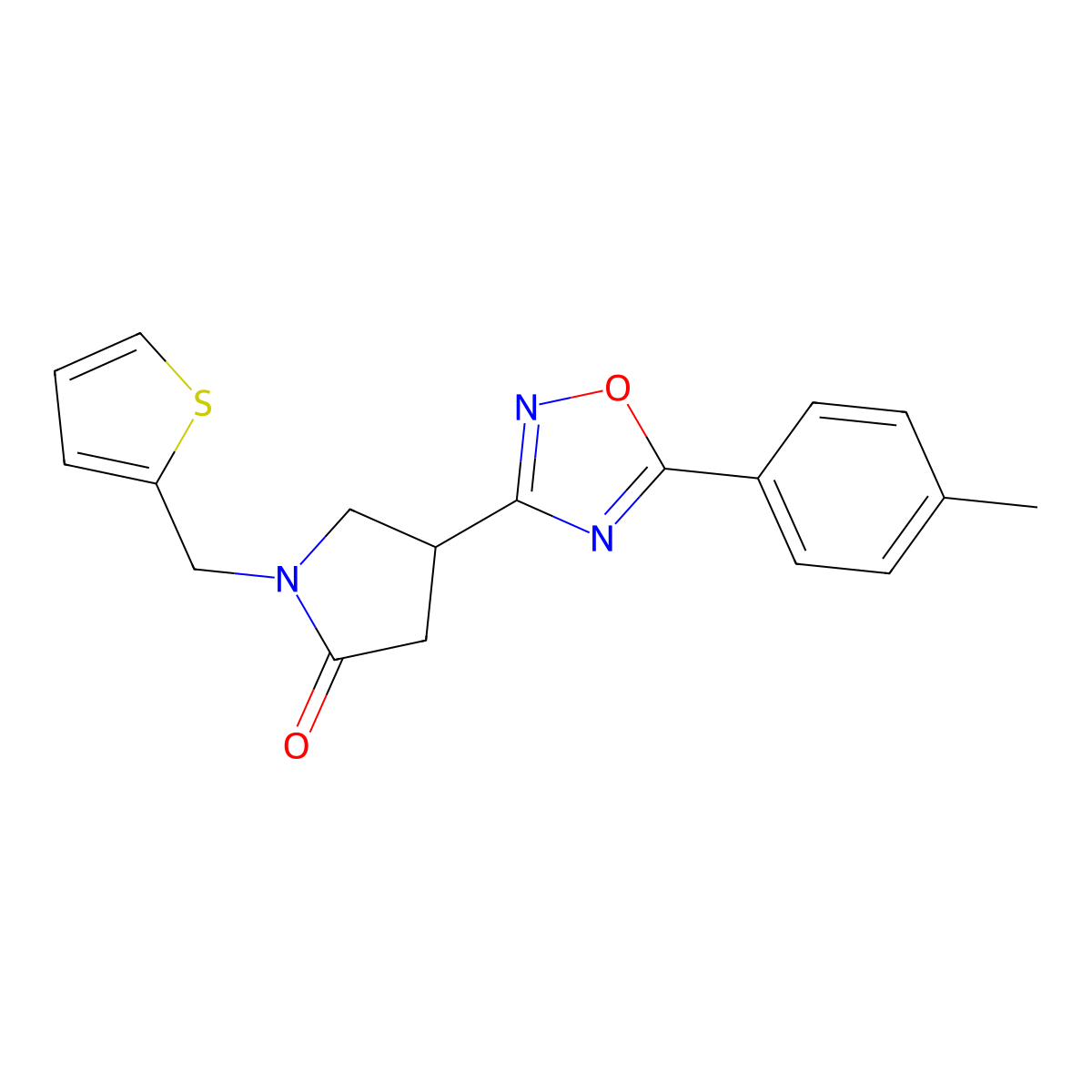1-(Thiophen-2-ylmethyl)-4-(5-(p-tolyl)-1,2,4-oxadiazol-3-yl)pyrrolidin-2-one molecular structure, CAS 1173246-92-8
