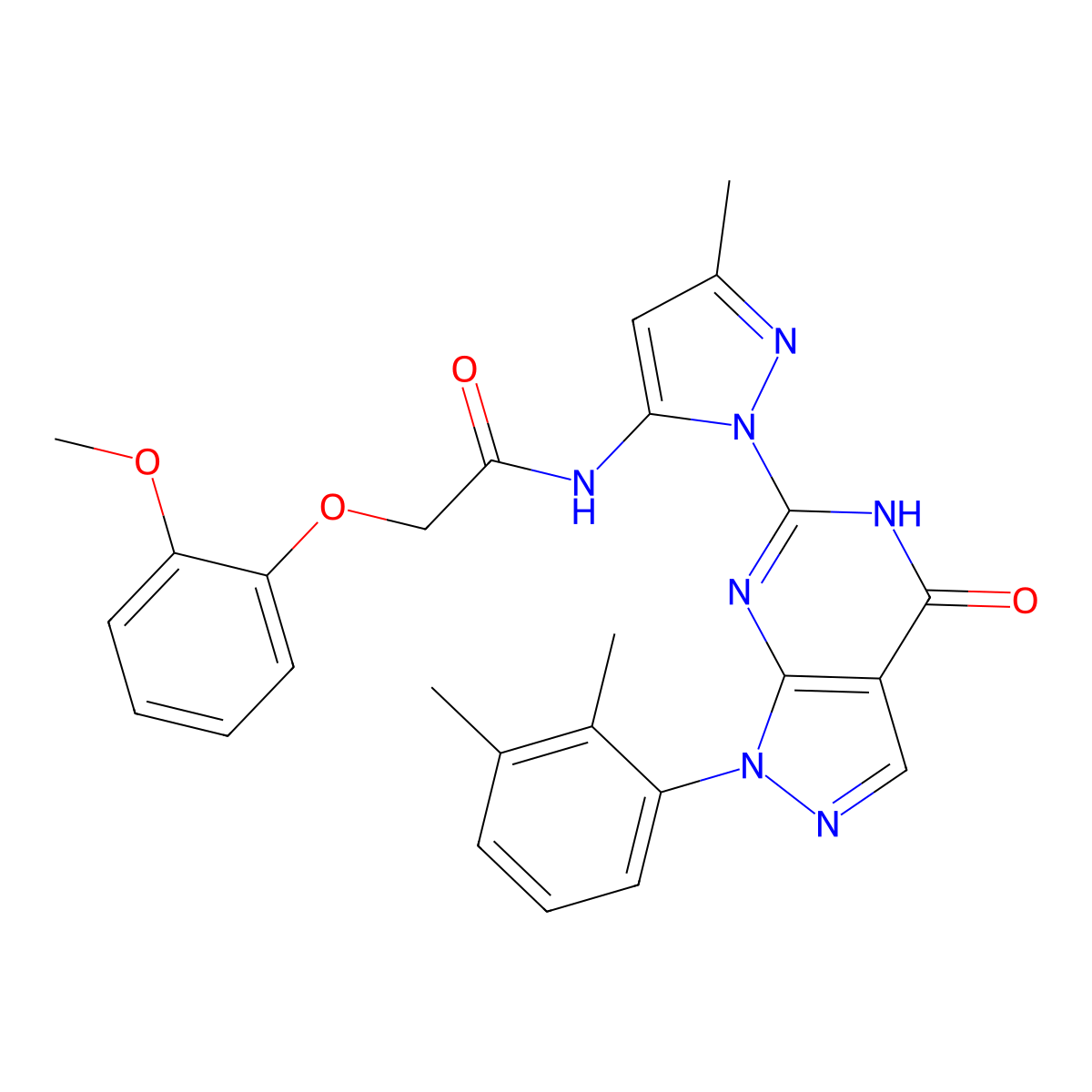N-(1-(1-(2,3-dimethylphenyl)-4-oxo-4,5-dihydro-1H-pyrazolo[3,4-d]pyrimidin-6-yl)-3-methyl-1H-pyrazol-5-yl)-2-(2-methoxyphenoxy)acetamide molecular structure, CAS 1173247-81-8