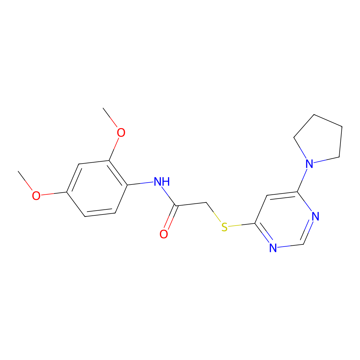 N-(2,4-dimethoxyphenyl)-2-((6-(pyrrolidin-1-yl)pyrimidin-4-yl)thio)acetamide molecular structure, CAS 1173250-49-1