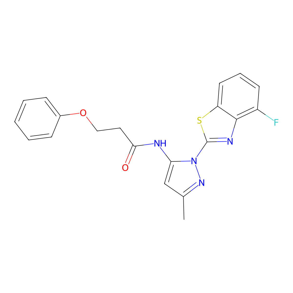 N-(1-(4-fluorobenzo[d]thiazol-2-yl)-3-methyl-1H-pyrazol-5-yl)-3-phenoxypropanamide molecular structure, CAS 1173250-68-4