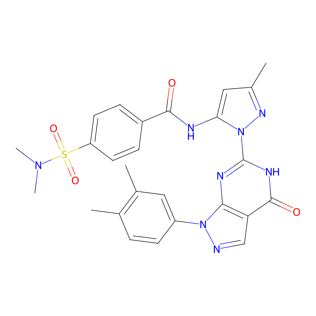 N-(1-(1-(3,4-dimethylphenyl)-4-oxo-4,5-dihydro-1H-pyrazolo[3,4-d]pyrimidin-6-yl)-3-methyl-1H-pyrazol-5-yl)-4-(N,N-dimethylsulfamoyl)benzamide molecular structure, CAS 1173252-26-0