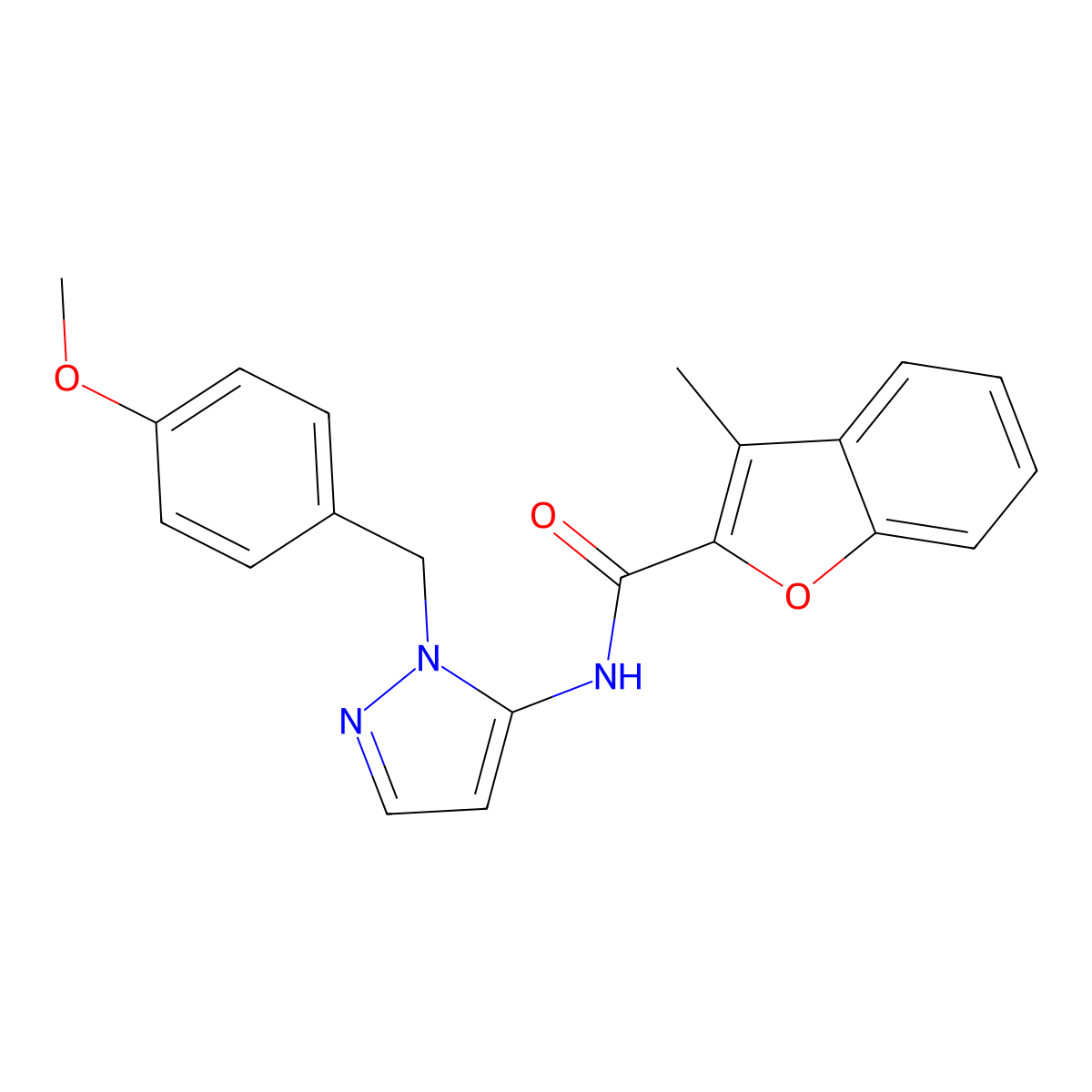 N-[1-(4-methoxybenzyl)-1H-pyrazol-5-yl]-3-methyl-1-benzofuran-2-carboxamide molecular structure, CAS 1173253-11-6