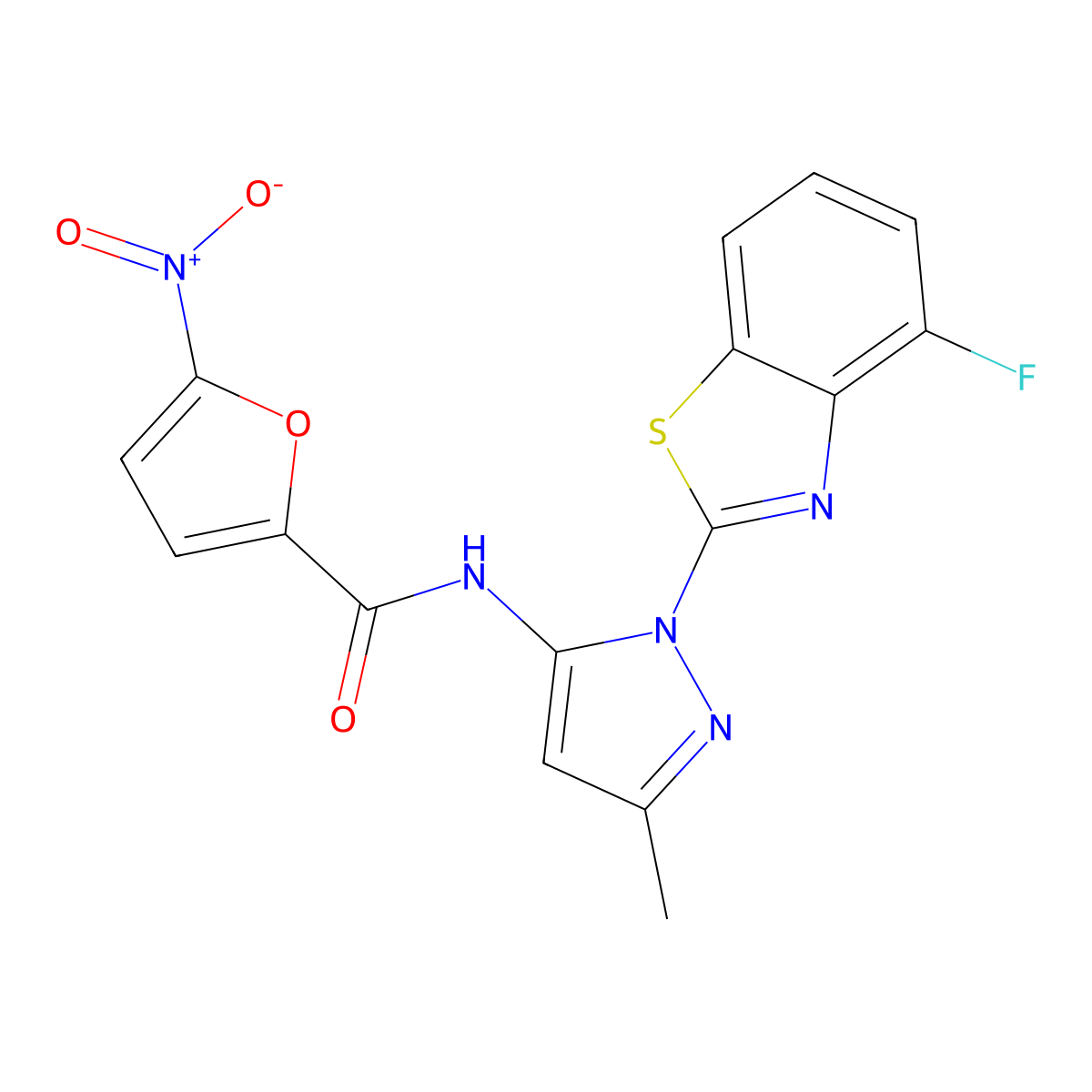 N-(1-(4-fluorobenzo[d]thiazol-2-yl)-3-methyl-1H-pyrazol-5-yl)-5-nitrofuran-2-carboxamide molecular structure, CAS 1173270-53-5