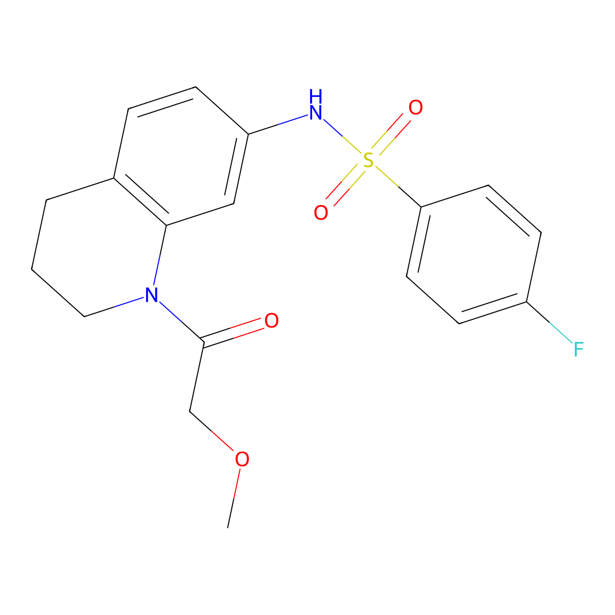 4-fluoro-N-(1-(2-methoxyacetyl)-1,2,3,4-tetrahydroquinolin-7-yl)benzenesulfonamide molecular structure, CAS 1173271-58-3