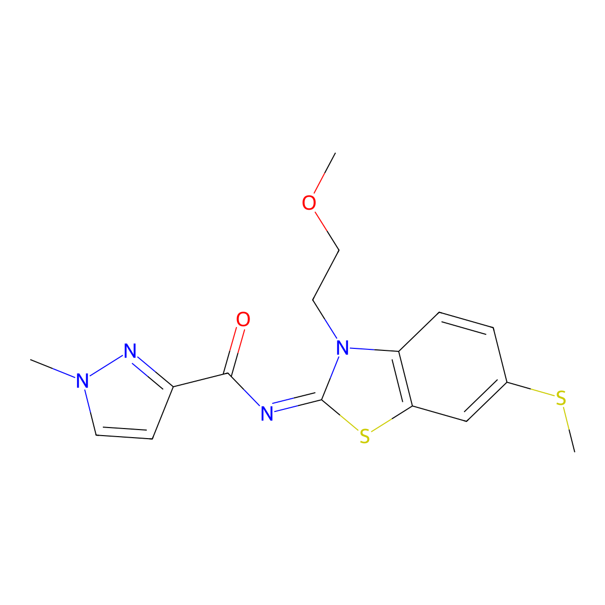 (Z)-N-(3-(2-methoxyethyl)-6-(methylthio)benzo[d]thiazol-2(3H)-ylidene)-1-methyl-1H-pyrazole-3-carboxamide molecular structure, CAS 1173300-74-7
