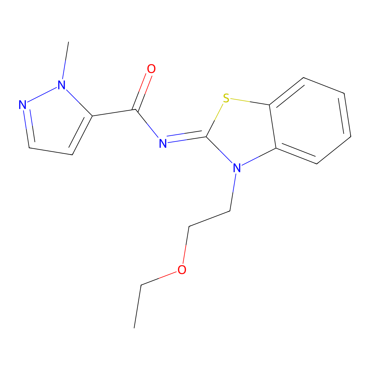 (E)-N-(3-(2-ethoxyethyl)benzo[d]thiazol-2(3H)-ylidene)-1-methyl-1H-pyrazole-5-carboxamide molecular structure, CAS 1173300-92-9