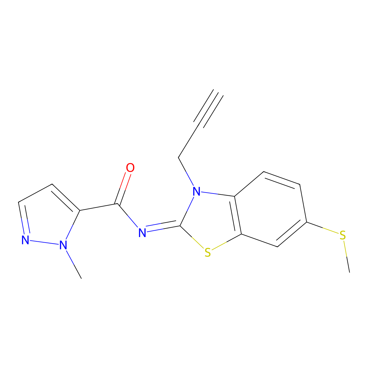 (E)-1-methyl-N-(6-(methylthio)-3-(prop-2-yn-1-yl)benzo[d]thiazol-2(3H)-ylidene)-1H-pyrazole-5-carboxamide molecular structure, CAS 1173301-83-1