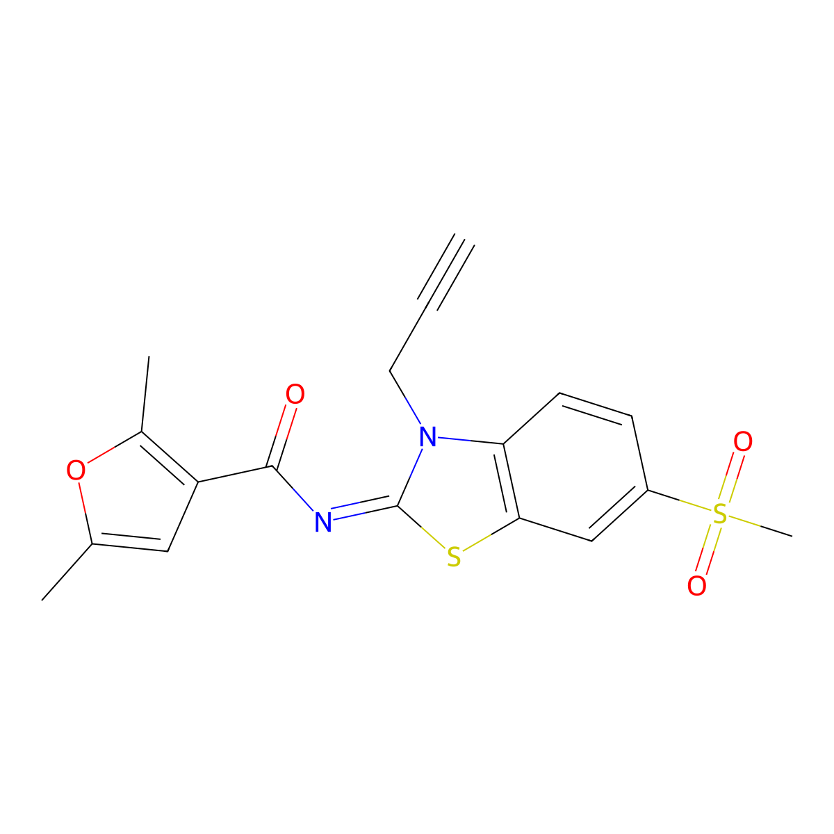(E)-2,5-dimethyl-N-(6-(methylsulfonyl)-3-(prop-2-yn-1-yl)benzo[d]thiazol-2(3H)-ylidene)furan-3-carboxamide molecular structure, CAS 1173308-05-8