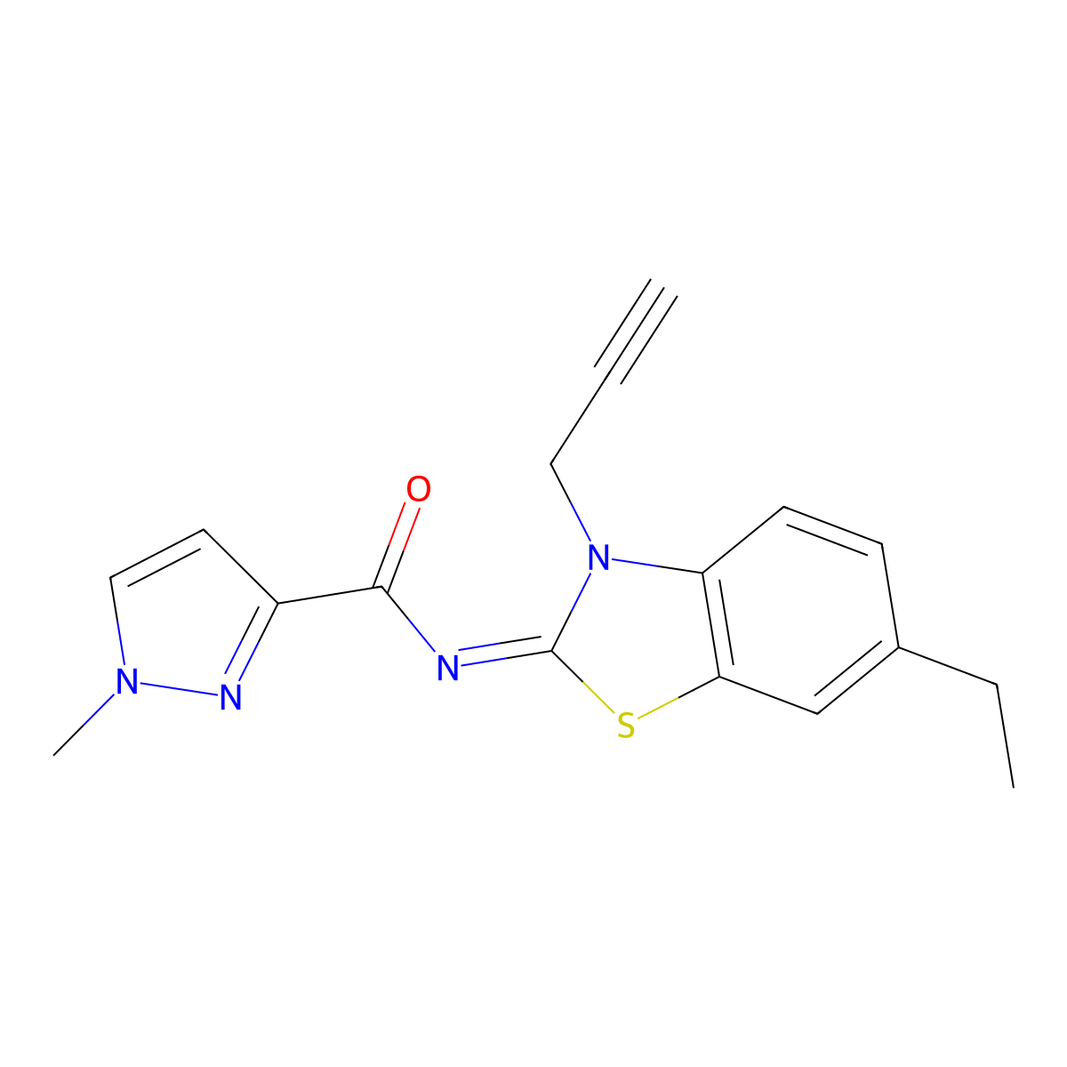 (Z)-N-(6-ethyl-3-(prop-2-yn-1-yl)benzo[d]thiazol-2(3H)-ylidene)-1-methyl-1H-pyrazole-3-carboxamide molecular structure, CAS 1173310-76-3