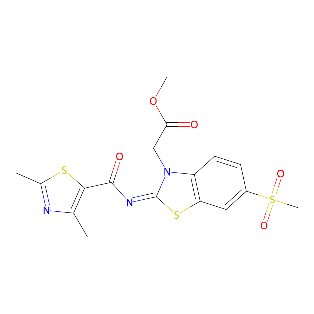 (Z)-methyl 2-(2-((2,4-dimethylthiazole-5-carbonyl)imino)-6-(methylsulfonyl)benzo[d]thiazol-3(2H)-yl)acetate molecular structure, CAS 1173310-97-8