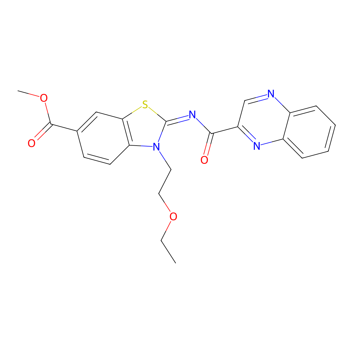(Z)-methyl 3-(2-ethoxyethyl)-2-((quinoxaline-2-carbonyl)imino)-2,3-dihydrobenzo[d]thiazole-6-carboxylate molecular structure, CAS 1173312-18-9