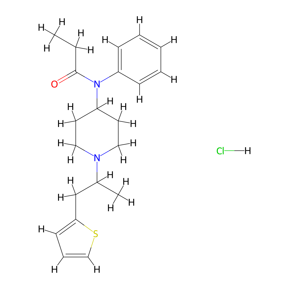 N-(1-(1-Methyl-2-(2-thienyl)ethyl)-4-piperidyl)-N-phenylpropanamide hydrochloride molecular structure, CAS 117332-94-2