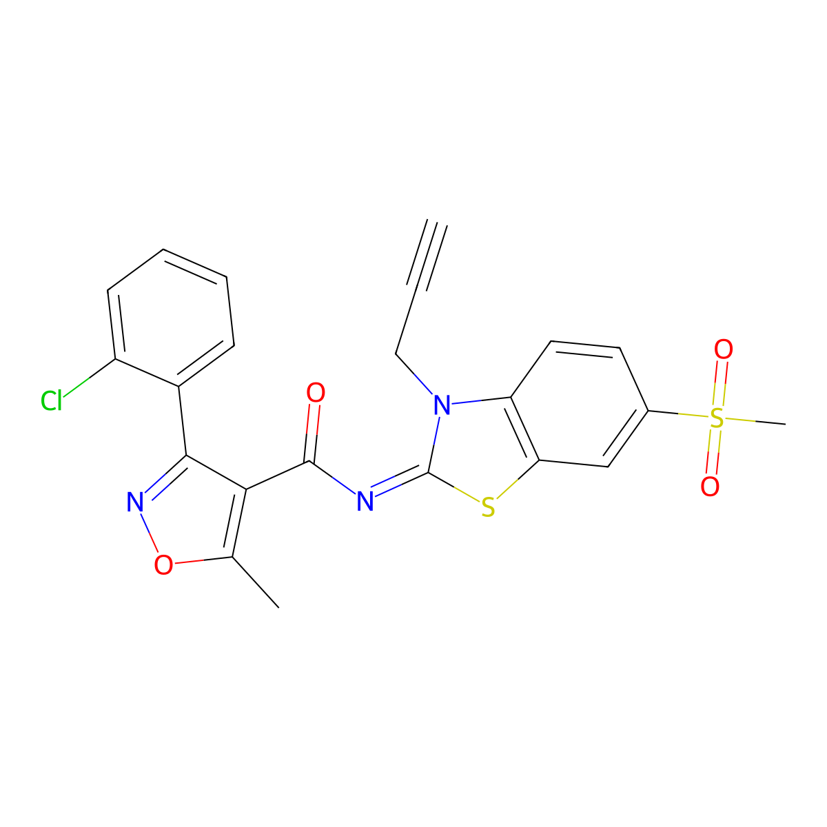 (E)-3-(2-chlorophenyl)-5-methyl-N-(6-(methylsulfonyl)-3-(prop-2-yn-1-yl)benzo[d]thiazol-2(3H)-ylidene)isoxazole-4-carboxamide molecular structure, CAS 1173323-68-6
