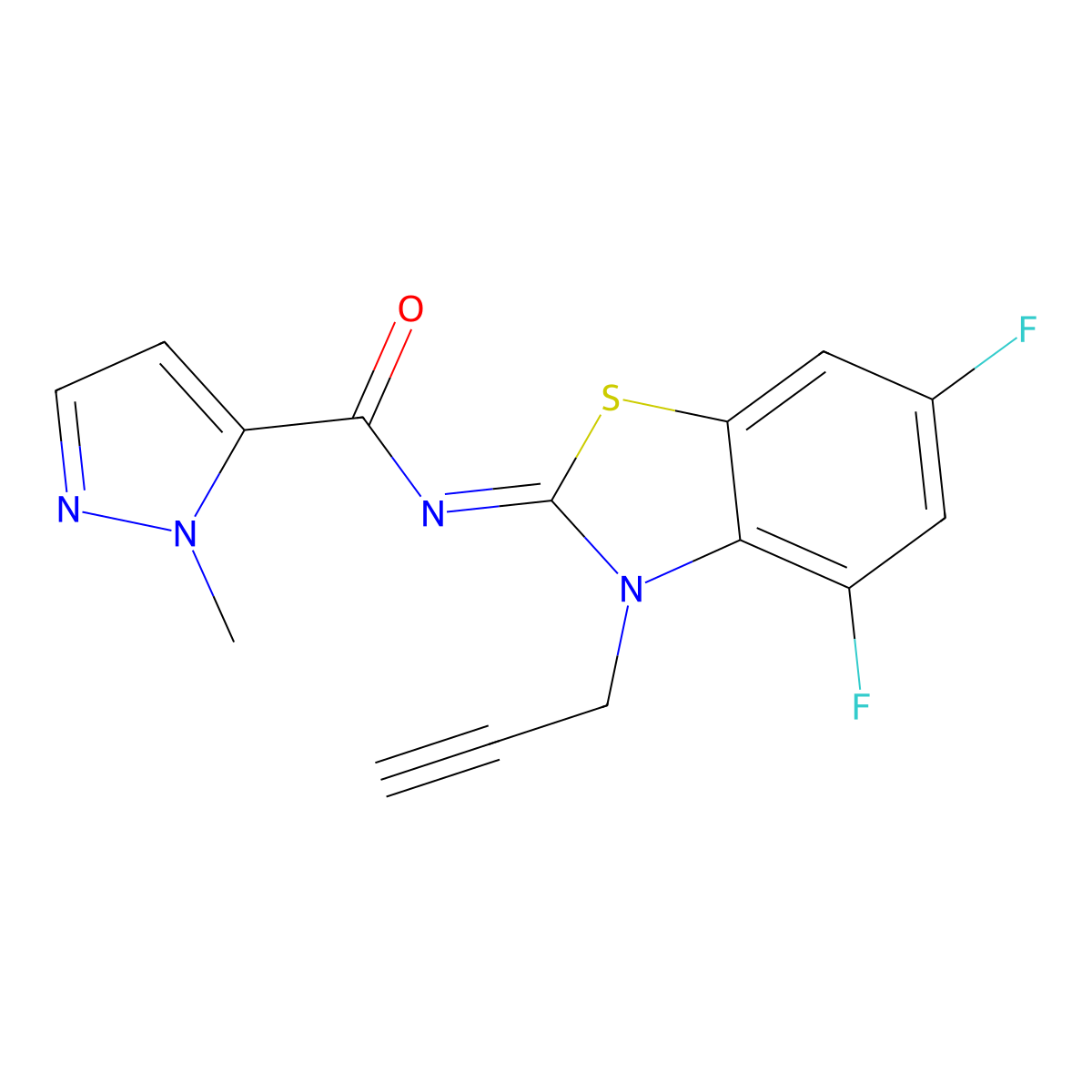 (E)-N-(4,6-difluoro-3-(prop-2-yn-1-yl)benzo[d]thiazol-2(3H)-ylidene)-1-methyl-1H-pyrazole-5-carboxamide molecular structure, CAS 1173325-84-2
