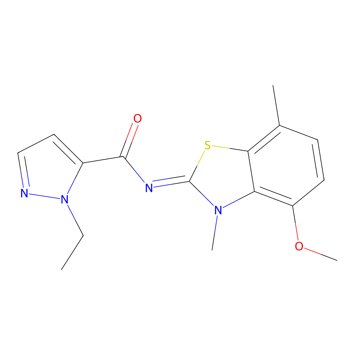 (E)-1-ethyl-N-(4-methoxy-3,7-dimethylbenzo[d]thiazol-2(3H)-ylidene)-1H-pyrazole-5-carboxamide molecular structure, CAS 1173339-00-8