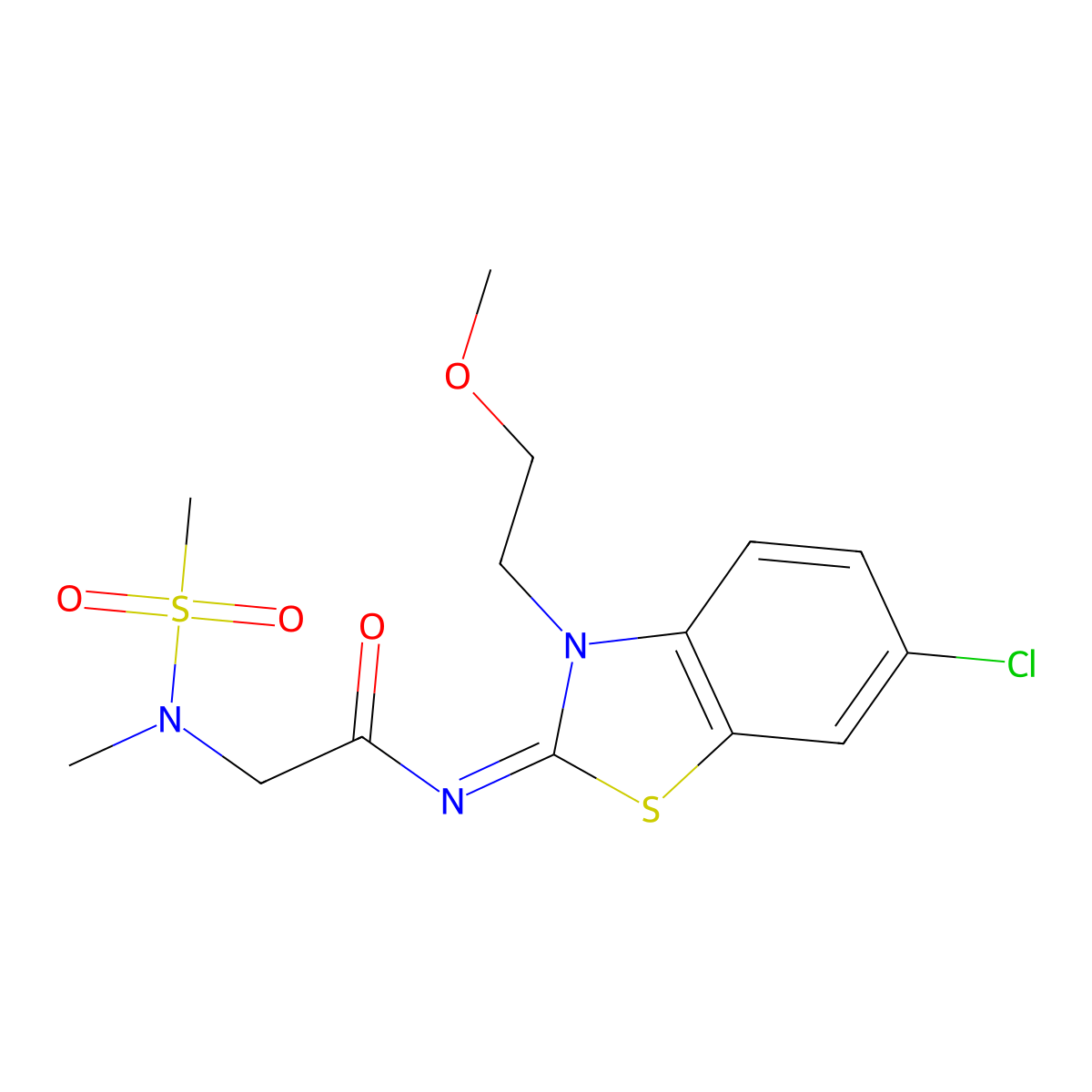 N-[(2E)-6-chloro-3-(2-methoxyethyl)-2,3-dihydro-1,3-benzothiazol-2-ylidene]-2-(N-methylmethanesulfonamido)acetamide molecular structure, CAS 1173344-49-4
