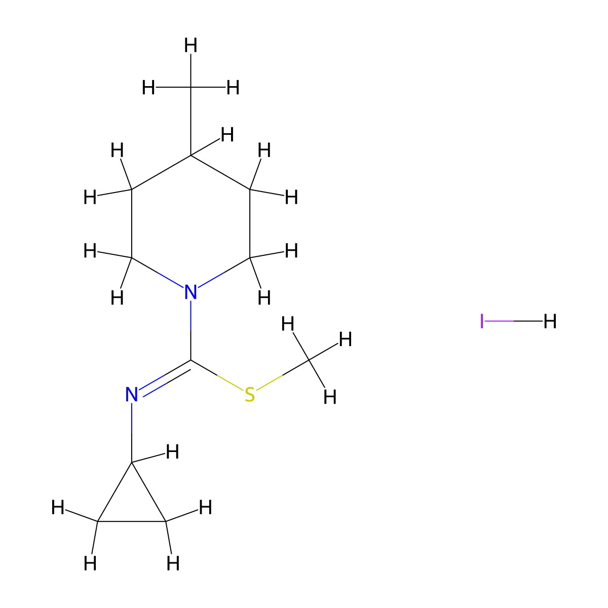 N-cyclopropyl-1-(4-methylpiperidin-1-yl)-1-(methylsulfanyl)methanimine hydroiodide molecular structure, CAS 1173349-76-2