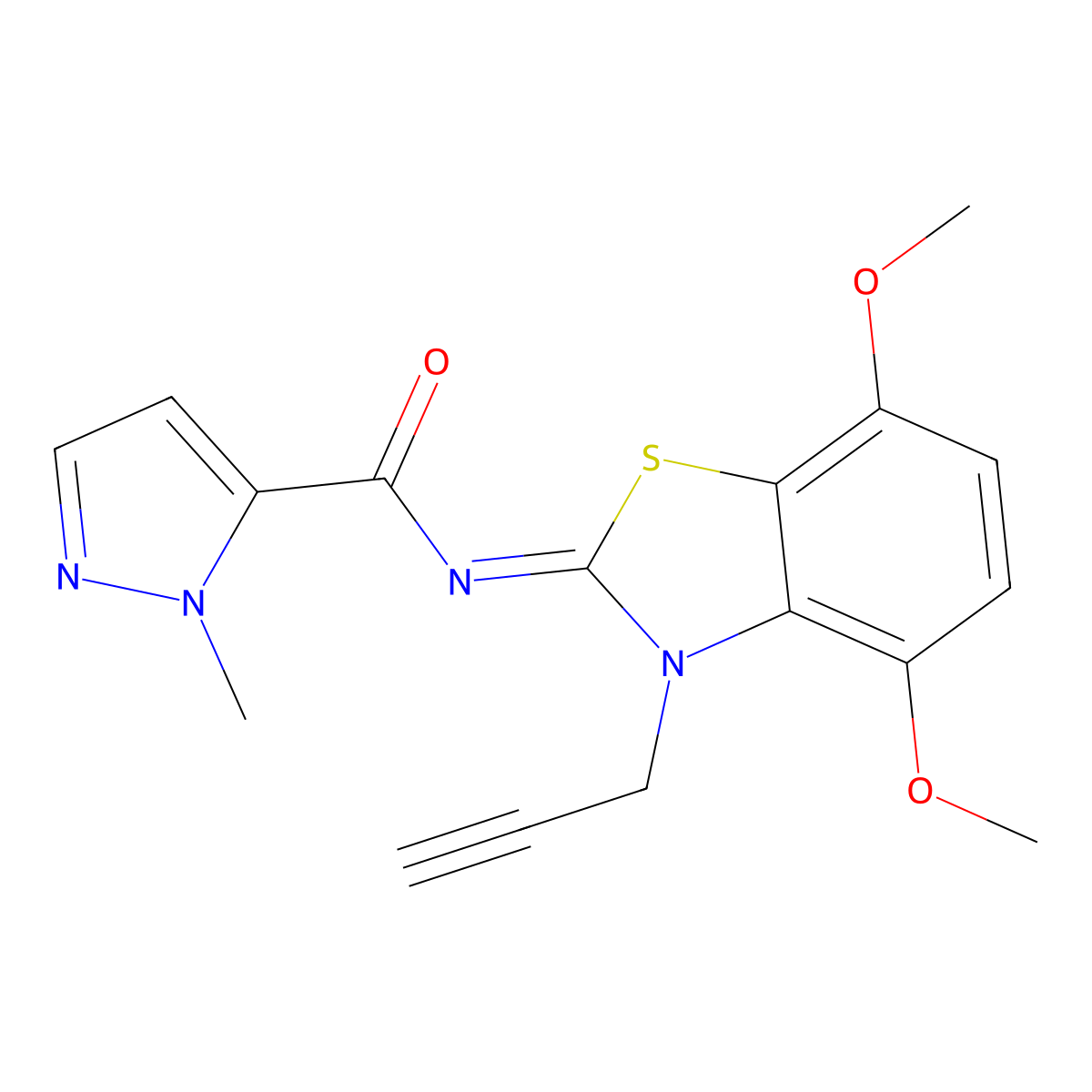 (E)-N-(4,7-dimethoxy-3-(prop-2-yn-1-yl)benzo[d]thiazol-2(3H)-ylidene)-1-methyl-1H-pyrazole-5-carboxamide molecular structure, CAS 1173361-19-7