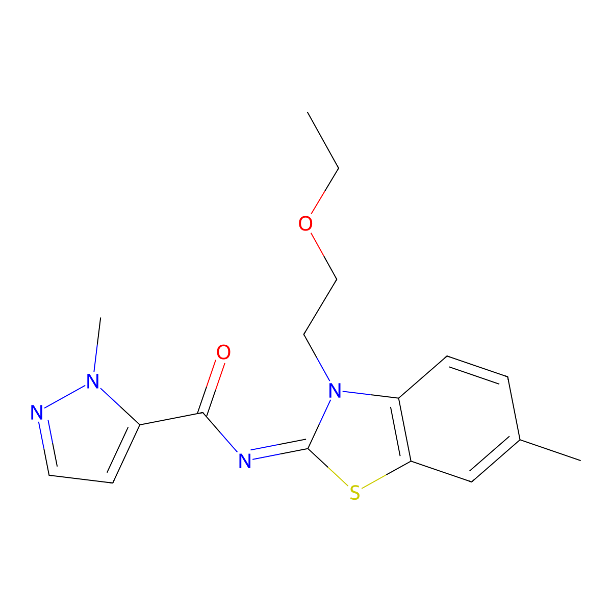 (E)-N-(3-(2-ethoxyethyl)-6-methylbenzo[d]thiazol-2(3H)-ylidene)-1-methyl-1H-pyrazole-5-carboxamide molecular structure, CAS 1173367-29-7
