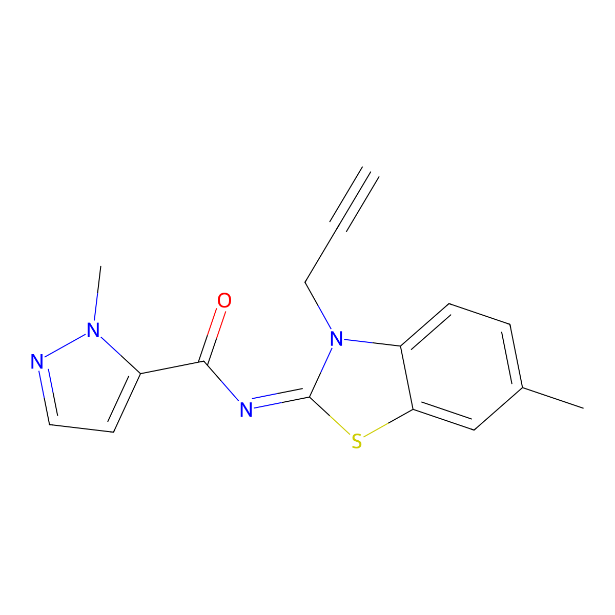 (E)-1-methyl-N-(6-methyl-3-(prop-2-yn-1-yl)benzo[d]thiazol-2(3H)-ylidene)-1H-pyrazole-5-carboxamide molecular structure, CAS 1173367-86-6