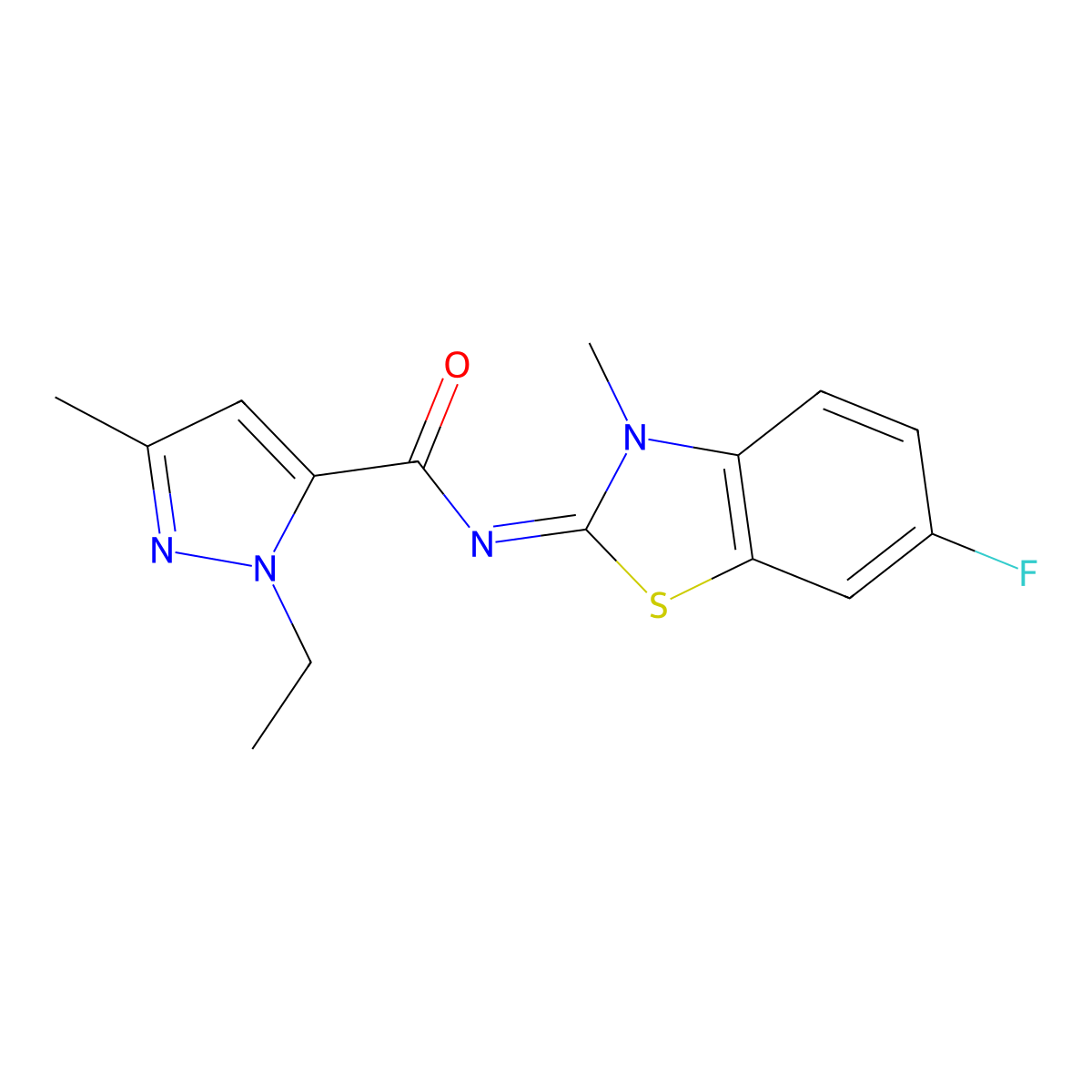 (E)-1-ethyl-N-(6-fluoro-3-methylbenzo[d]thiazol-2(3H)-ylidene)-3-methyl-1H-pyrazole-5-carboxamide molecular structure, CAS 1173370-88-1