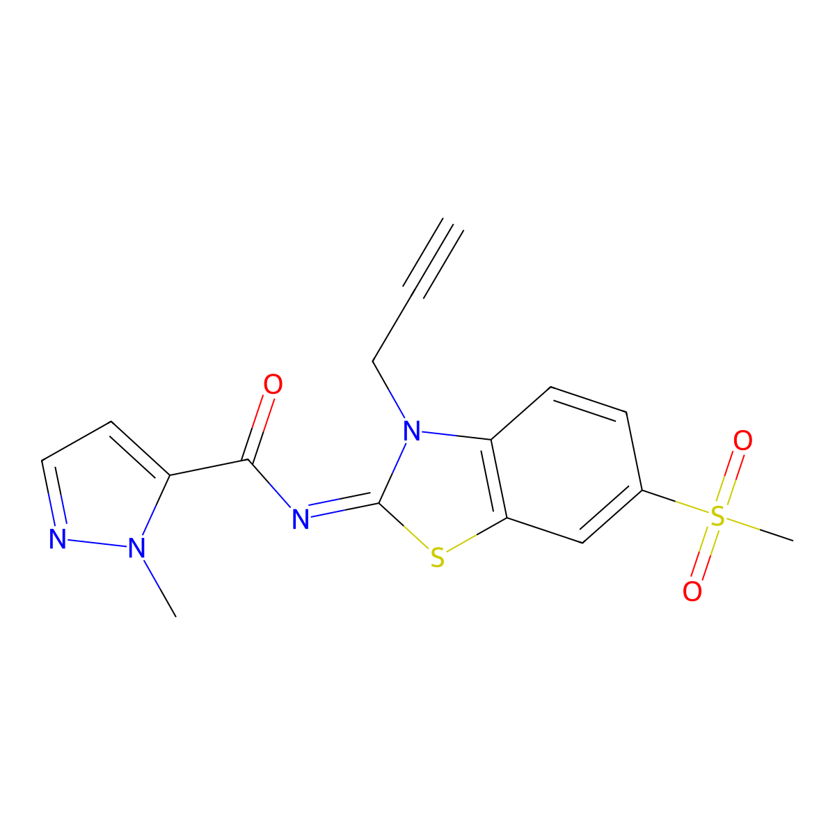 (E)-1-methyl-N-(6-(methylsulfonyl)-3-(prop-2-yn-1-yl)benzo[d]thiazol-2(3H)-ylidene)-1H-pyrazole-5-carboxamide molecular structure, CAS 1173371-28-2