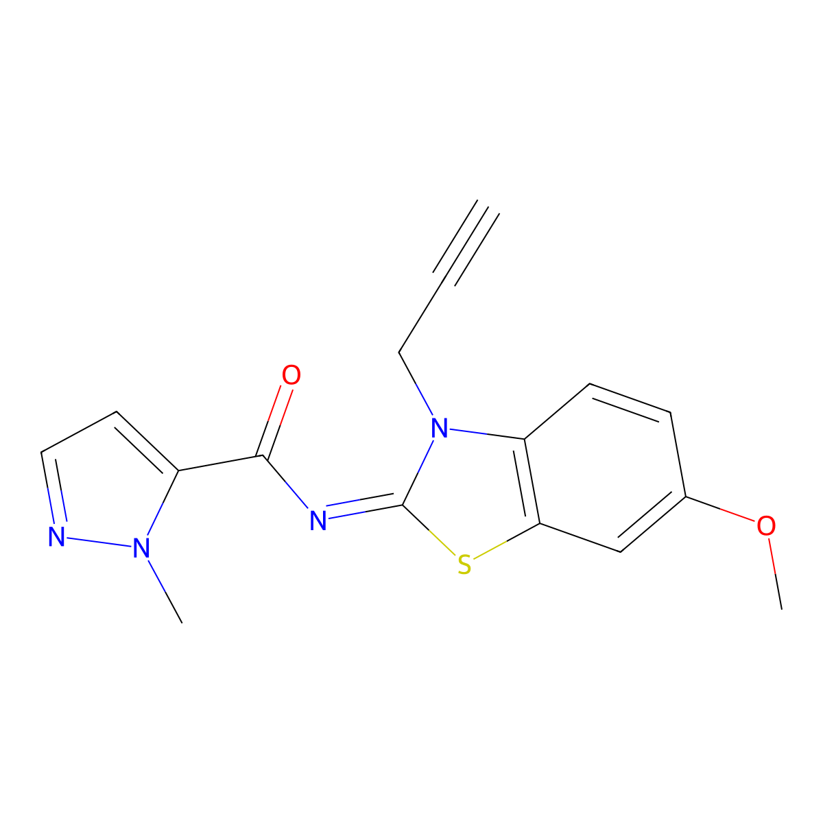 (E)-N-(6-methoxy-3-(prop-2-yn-1-yl)benzo[d]thiazol-2(3H)-ylidene)-1-methyl-1H-pyrazole-5-carboxamide molecular structure, CAS 1173374-14-5
