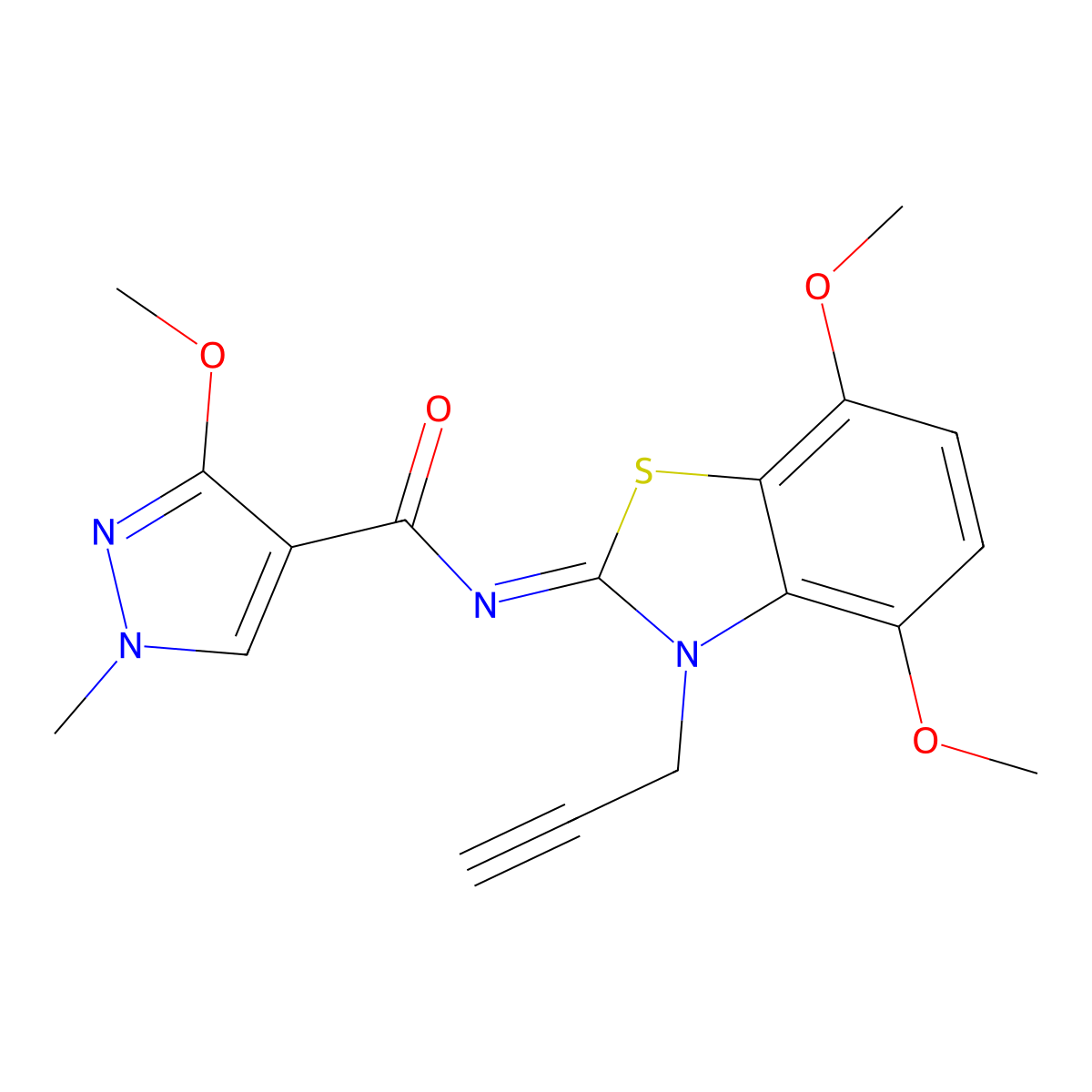(Z)-N-(4,7-dimethoxy-3-(prop-2-yn-1-yl)benzo[d]thiazol-2(3H)-ylidene)-3-methoxy-1-methyl-1H-pyrazole-4-carboxamide molecular structure, CAS 1173375-48-8
