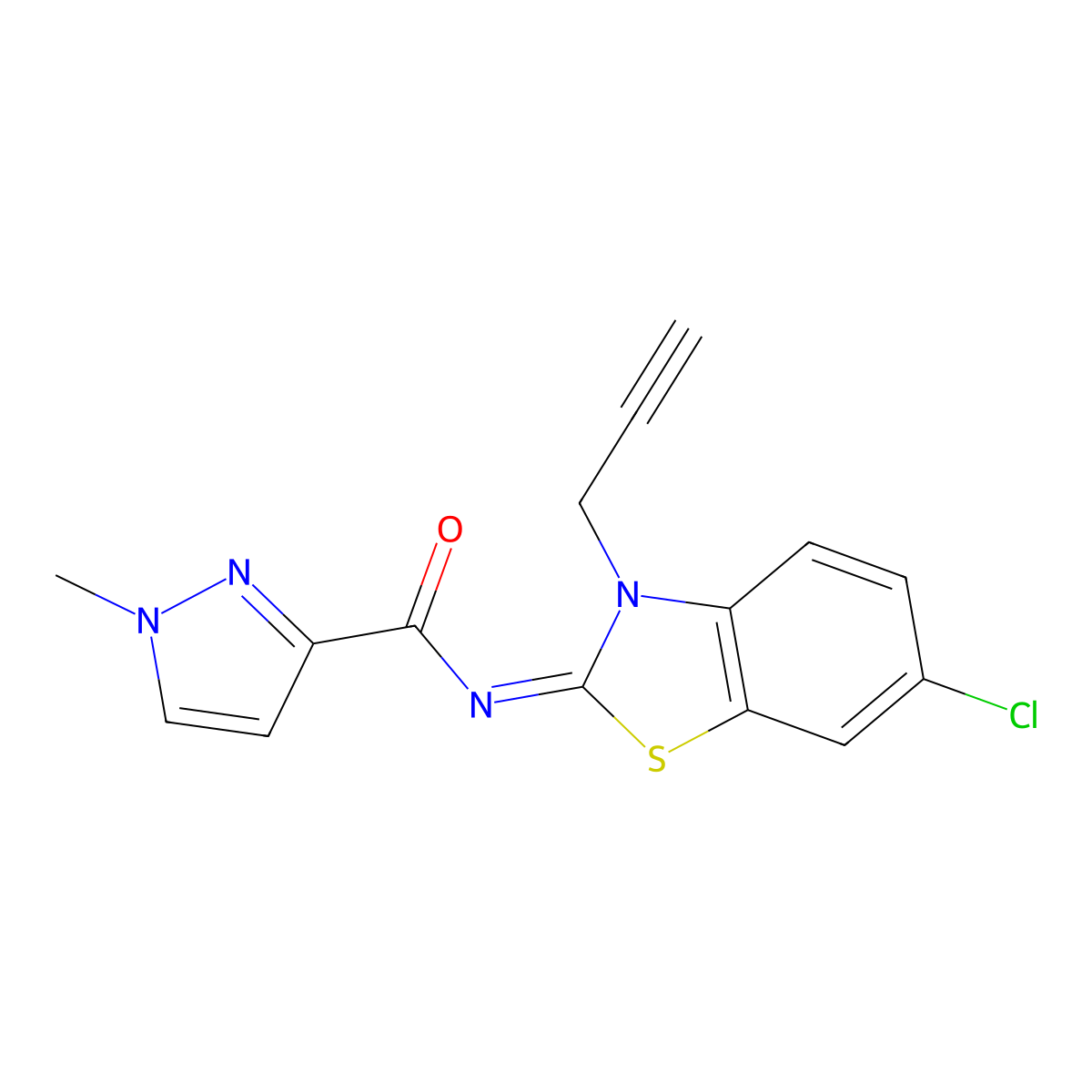 (Z)-N-(6-chloro-3-(prop-2-yn-1-yl)benzo[d]thiazol-2(3H)-ylidene)-1-methyl-1H-pyrazole-3-carboxamide molecular structure, CAS 1173388-15-2