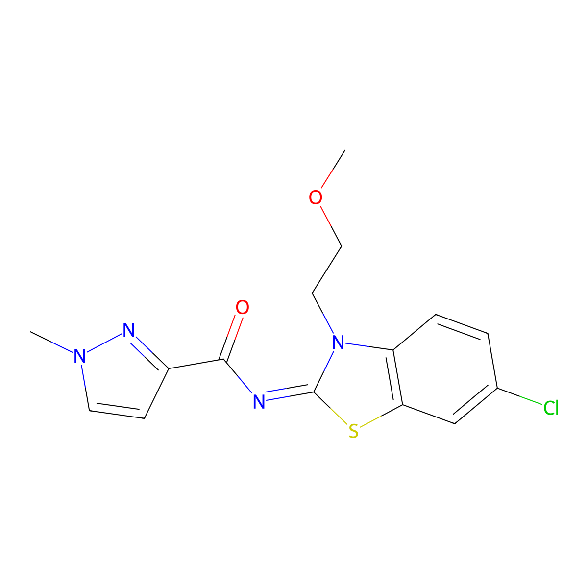 (Z)-N-(6-chloro-3-(2-methoxyethyl)benzo[d]thiazol-2(3H)-ylidene)-1-methyl-1H-pyrazole-3-carboxamide molecular structure, CAS 1173392-46-5