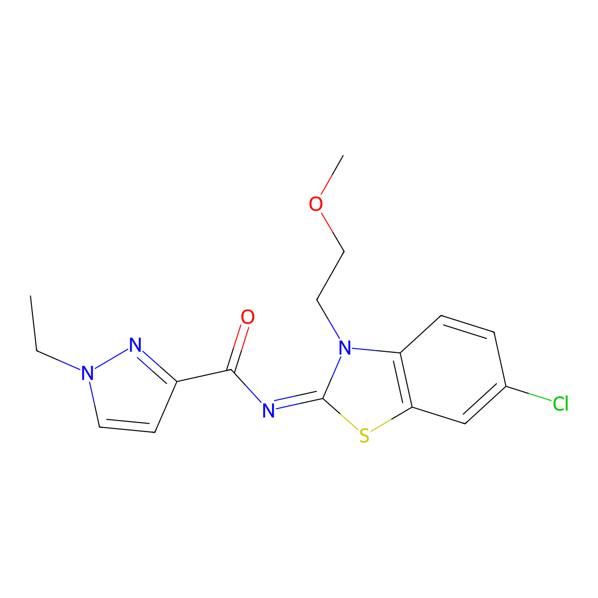 (Z)-N-(6-chloro-3-(2-methoxyethyl)benzo[d]thiazol-2(3H)-ylidene)-1-ethyl-1H-pyrazole-3-carboxamide molecular structure, CAS 1173393-00-4