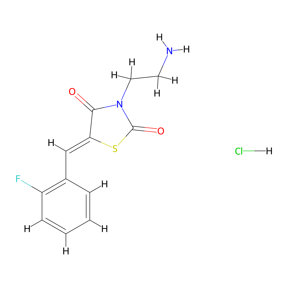 (5Z)-3-(2-aminoethyl)-5-[(2-fluorophenyl)methylidene]-1,3-thiazolidine-2,4-dione hydrochloride molecular structure, CAS 1173403-34-3