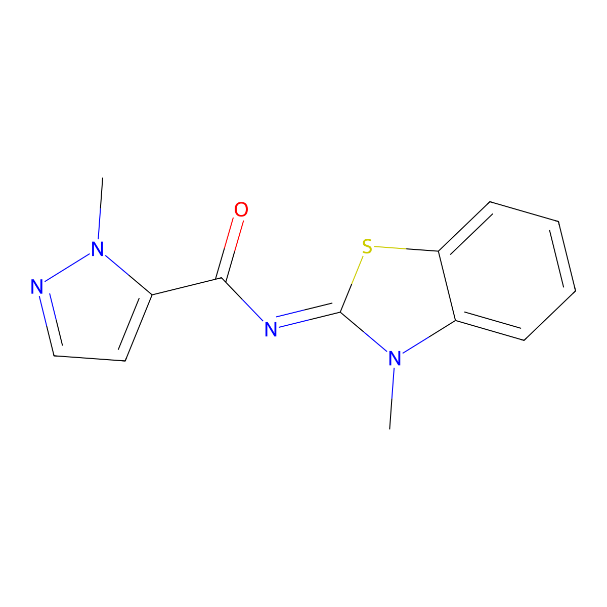 1-methyl-N-[(2E)-3-methyl-2,3-dihydro-1,3-benzothiazol-2-ylidene]-1H-pyrazole-5-carboxamide molecular structure, CAS 1173404-15-3