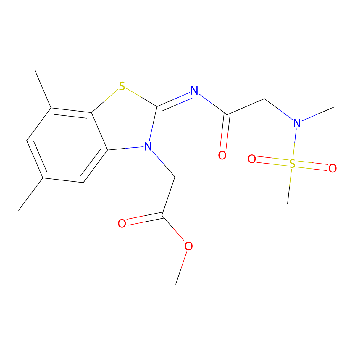 (E)-methyl 2-(5,7-dimethyl-2-((2-(N-methylmethylsulfonamido)acetyl)imino)benzo[d]thiazol-3(2H)-yl)acetate molecular structure, CAS 1173405-73-6