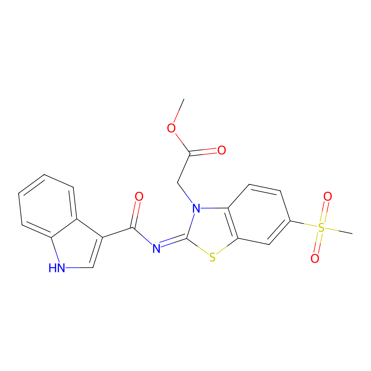 (Z)-methyl 2-(2-((1H-indole-3-carbonyl)imino)-6-(methylsulfonyl)benzo[d]thiazol-3(2H)-yl)acetate molecular structure, CAS 1173409-47-6