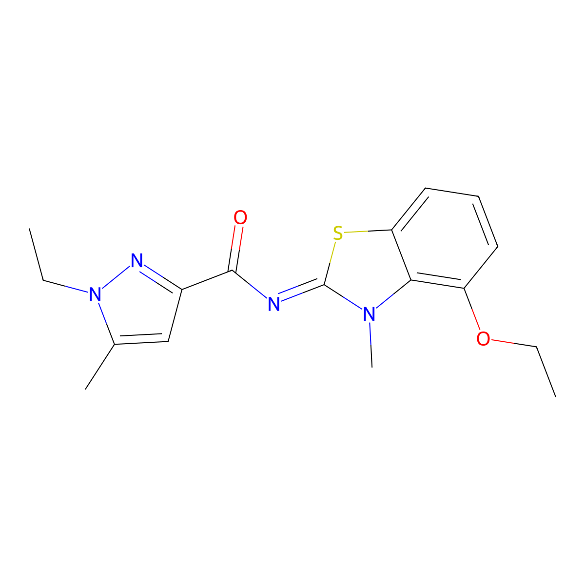(E)-N-(4-ethoxy-3-methylbenzo[d]thiazol-2(3H)-ylidene)-1-ethyl-5-methyl-1H-pyrazole-3-carboxamide molecular structure, CAS 1173414-76-0