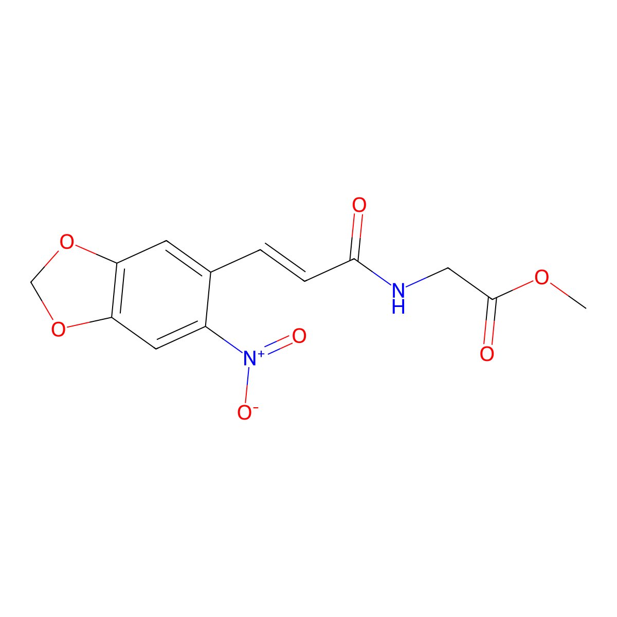 Methyl 2-[3-(6-nitro-1,3-benzodioxol-5-yl)prop-2-enoylamino]acetate molecular structure, CAS 1173423-60-3