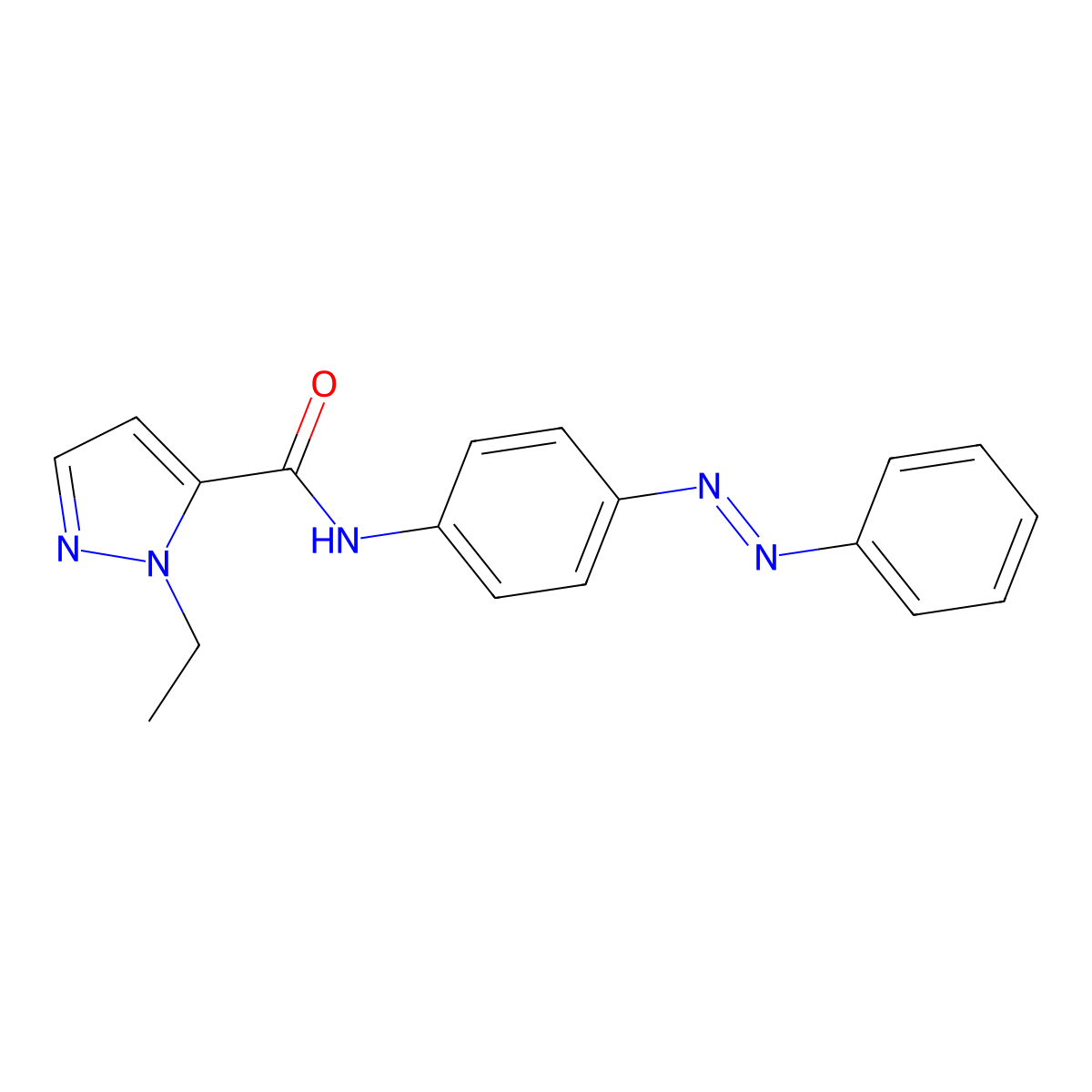 (E)-1-ethyl-N-(4-(phenyldiazenyl)phenyl)-1H-pyrazole-5-carboxamide molecular structure, CAS 1173425-07-4