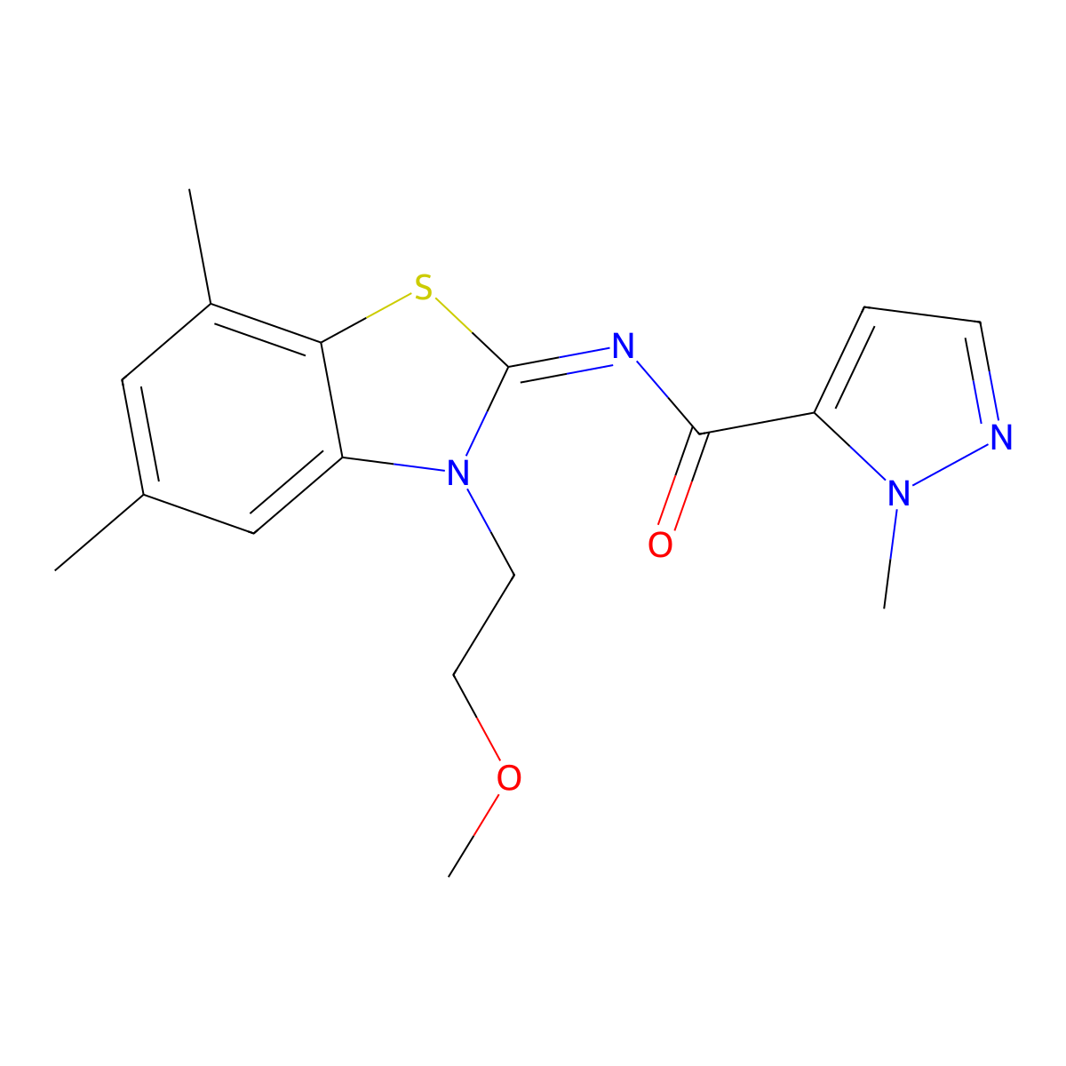 (E)-N-(3-(2-methoxyethyl)-5,7-dimethylbenzo[d]thiazol-2(3H)-ylidene)-1-methyl-1H-pyrazole-5-carboxamide molecular structure, CAS 1173431-66-7