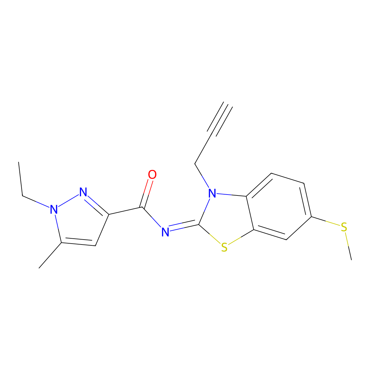 (Z)-1-ethyl-5-methyl-N-(6-(methylthio)-3-(prop-2-yn-1-yl)benzo[d]thiazol-2(3H)-ylidene)-1H-pyrazole-3-carboxamide molecular structure, CAS 1173434-06-4