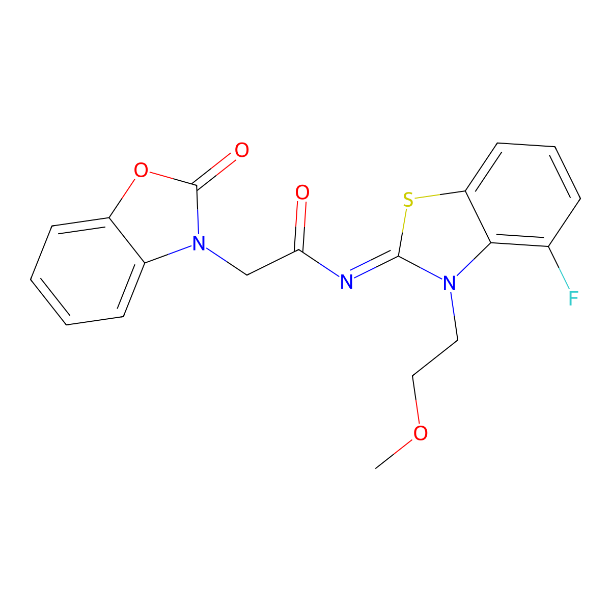 (E)-N-(4-fluoro-3-(2-methoxyethyl)benzo[d]thiazol-2(3H)-ylidene)-2-(2-oxobenzo[d]oxazol-3(2H)-yl)acetamide molecular structure, CAS 1173437-16-5