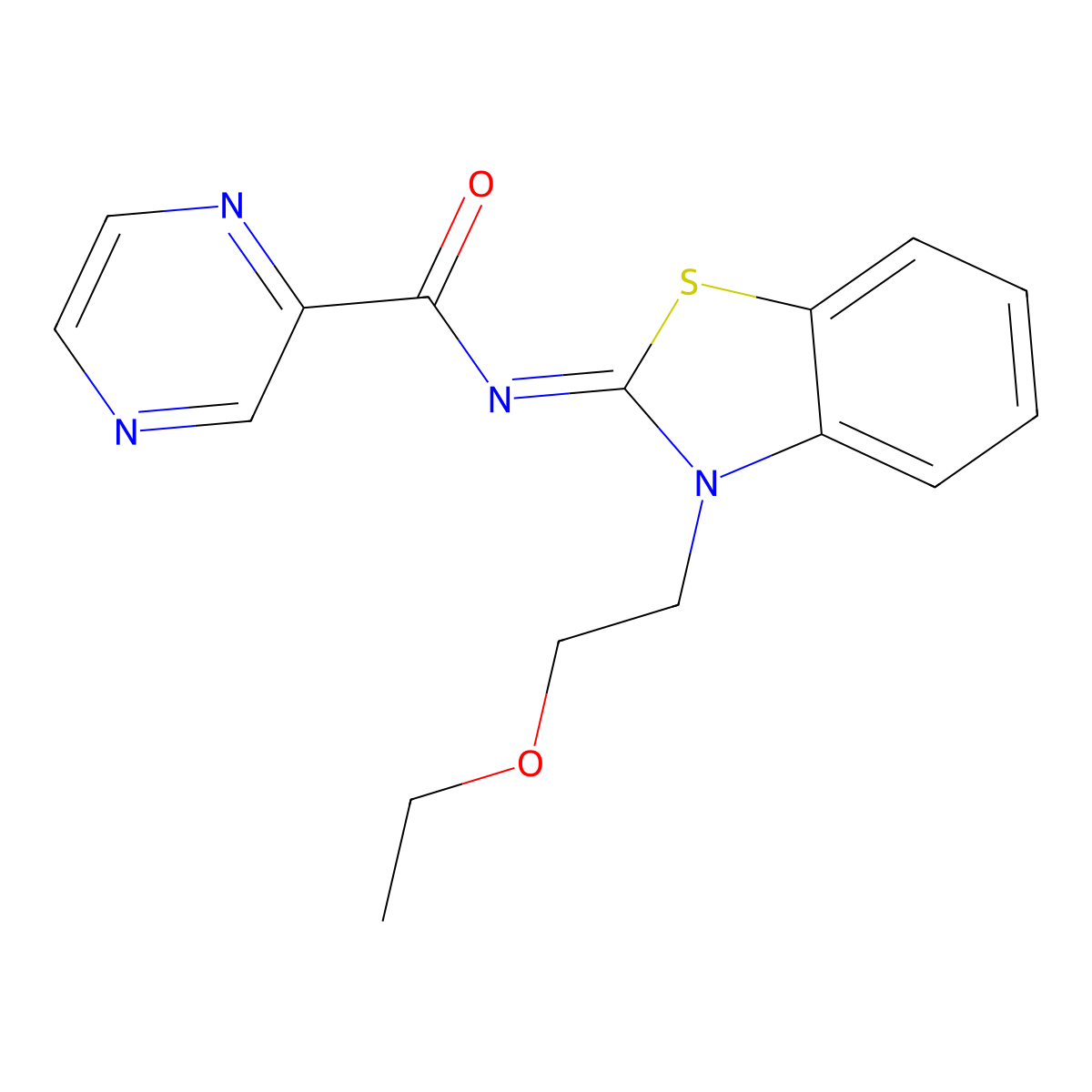 (E)-N-(3-(2-ethoxyethyl)benzo[d]thiazol-2(3H)-ylidene)pyrazine-2-carboxamide molecular structure, CAS 1173439-62-7