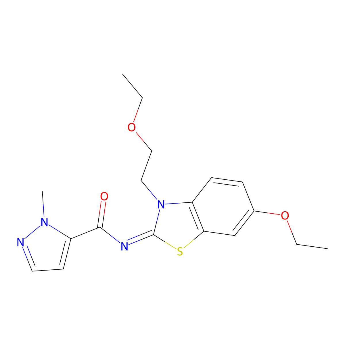 (E)-N-(6-ethoxy-3-(2-ethoxyethyl)benzo[d]thiazol-2(3H)-ylidene)-1-methyl-1H-pyrazole-5-carboxamide molecular structure, CAS 1173453-80-9