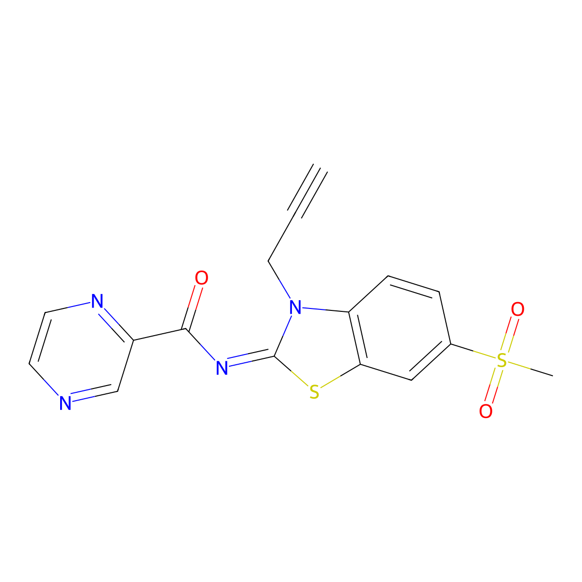 (E)-N-(6-(methylsulfonyl)-3-(prop-2-yn-1-yl)benzo[d]thiazol-2(3H)-ylidene)pyrazine-2-carboxamide molecular structure, CAS 1173457-81-2
