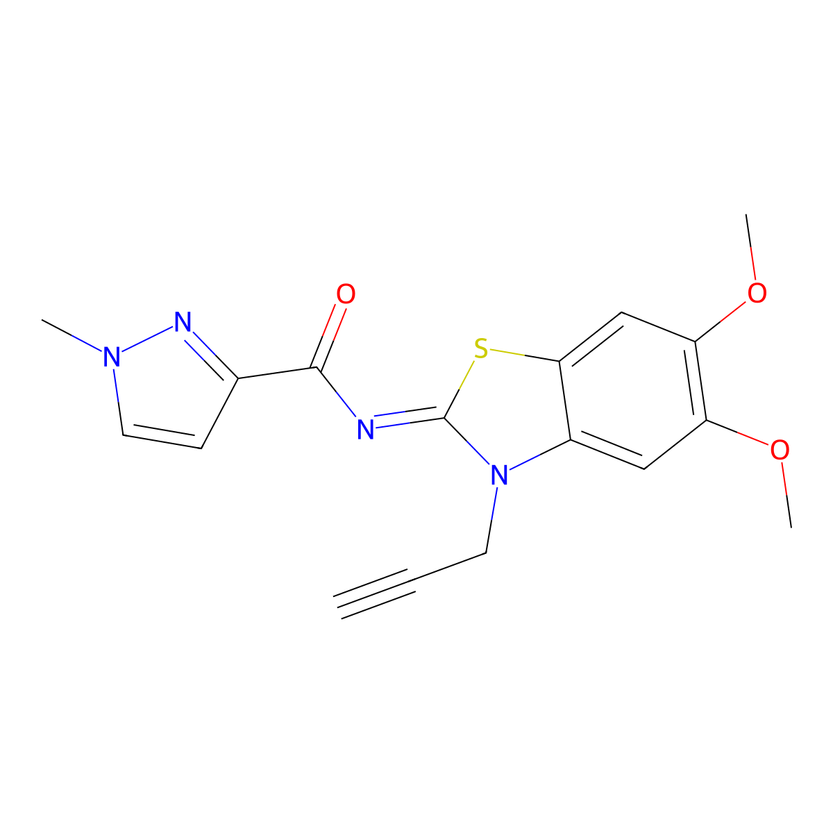 (Z)-N-(5,6-dimethoxy-3-(prop-2-yn-1-yl)benzo[d]thiazol-2(3H)-ylidene)-1-methyl-1H-pyrazole-3-carboxamide molecular structure, CAS 1173466-56-2